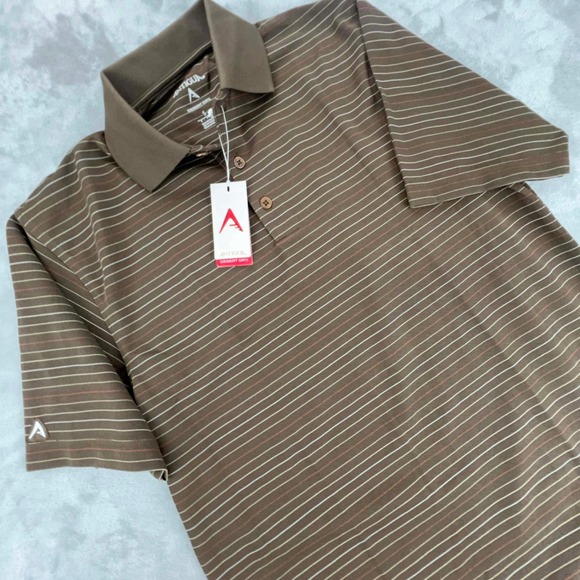 ANTIGUA Desert Dry Golf Polo Shirt Brown White Stripe Short Sleeve Mens S NWT - Picture 3 of 12